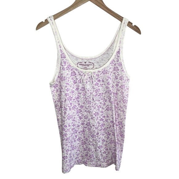 American Eagle Outfitters Tops - Vintage Y2K American Eagle Purple Floral Babydoll Lace Trim Tank Top XL